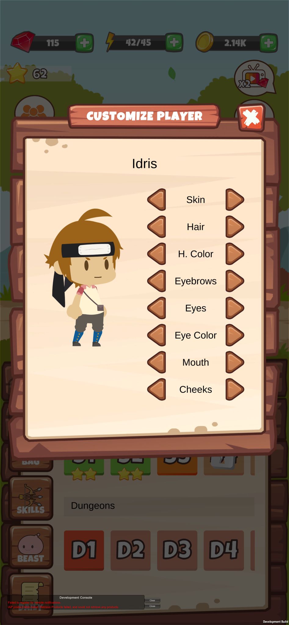 Little One player customisation screen