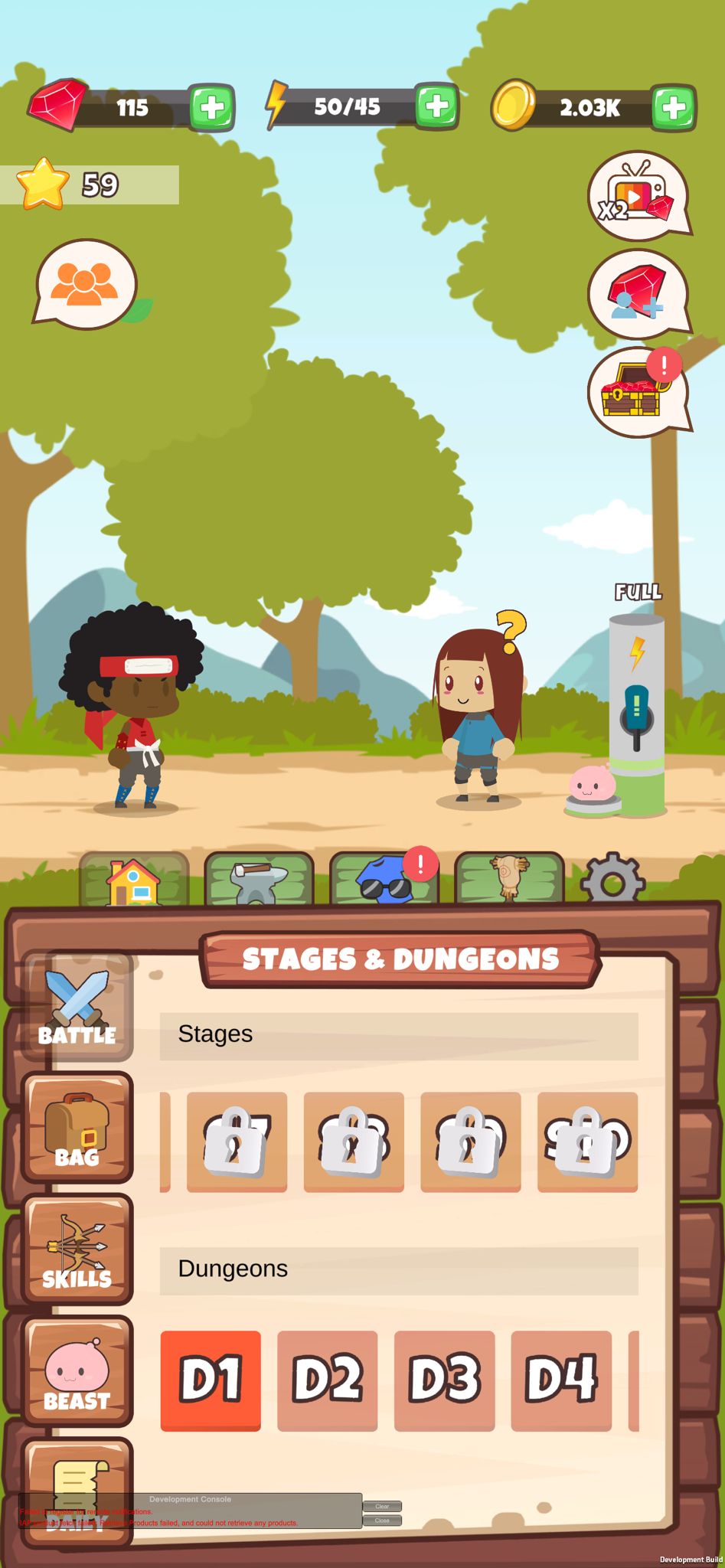 Little One hub with stages and dungeons